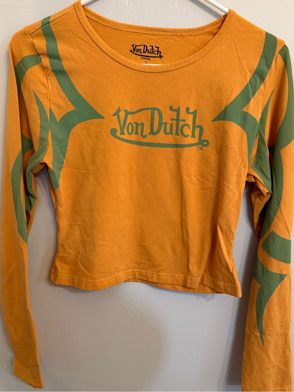 Von Dutch Orange Long-Sleeve Graphic Crop Top